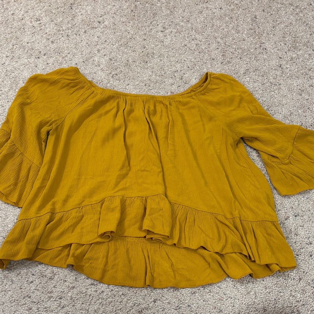 Lily White Mustard Ruffle Blouse